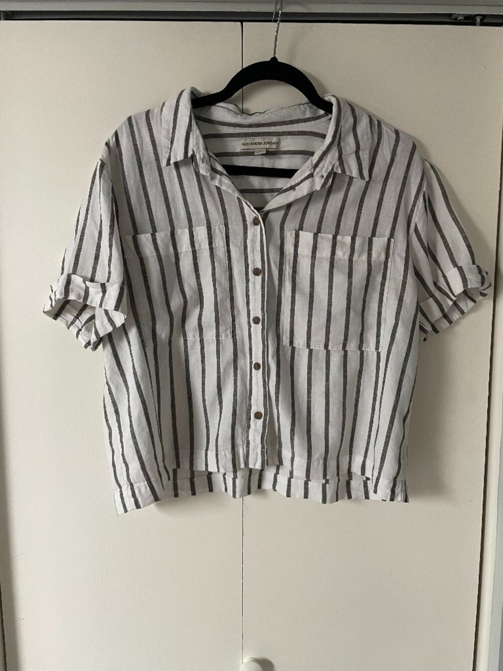 Grey Striped Linen Blend Alexander Jordan Short Sleeve Button Up